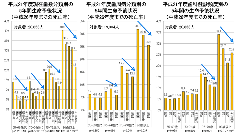歯の健康と生命予後（死亡率）の関係 グラフ